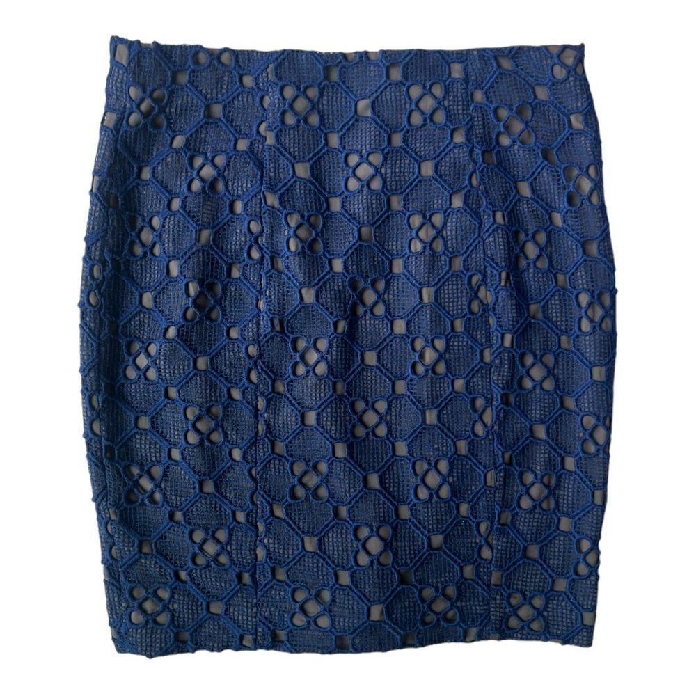 NWT Catherine Malandrino  Women's Navy Blue Pencil Eyelet Skirt sz 4